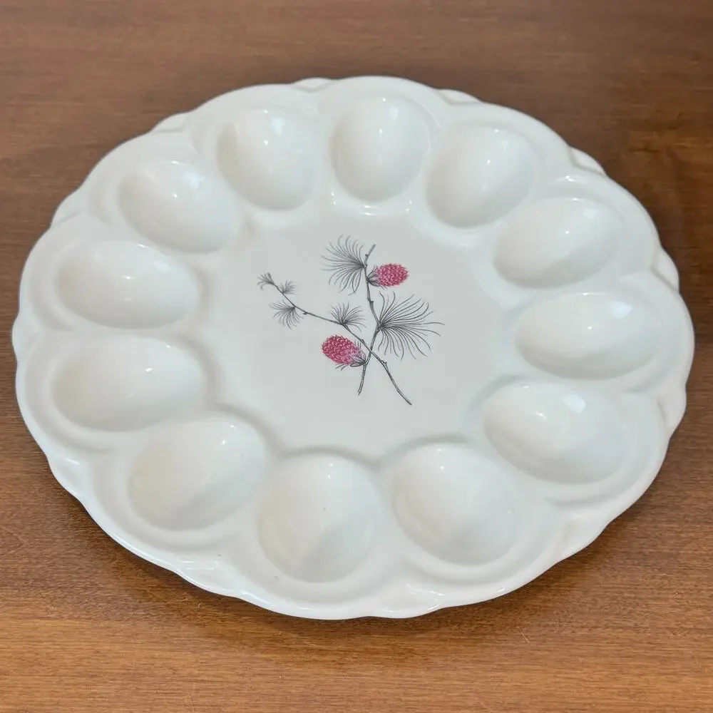 Vintage Deviled Egg Plate Pinecone Design White Serving Platter Retro Kitchen
